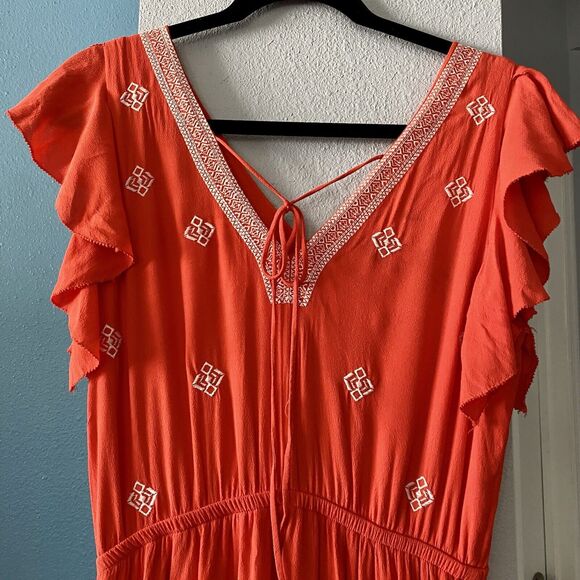 Moon River Anthropologie Orange Embroidered Boho Midi Dress size Medium - Picture 12 of 16